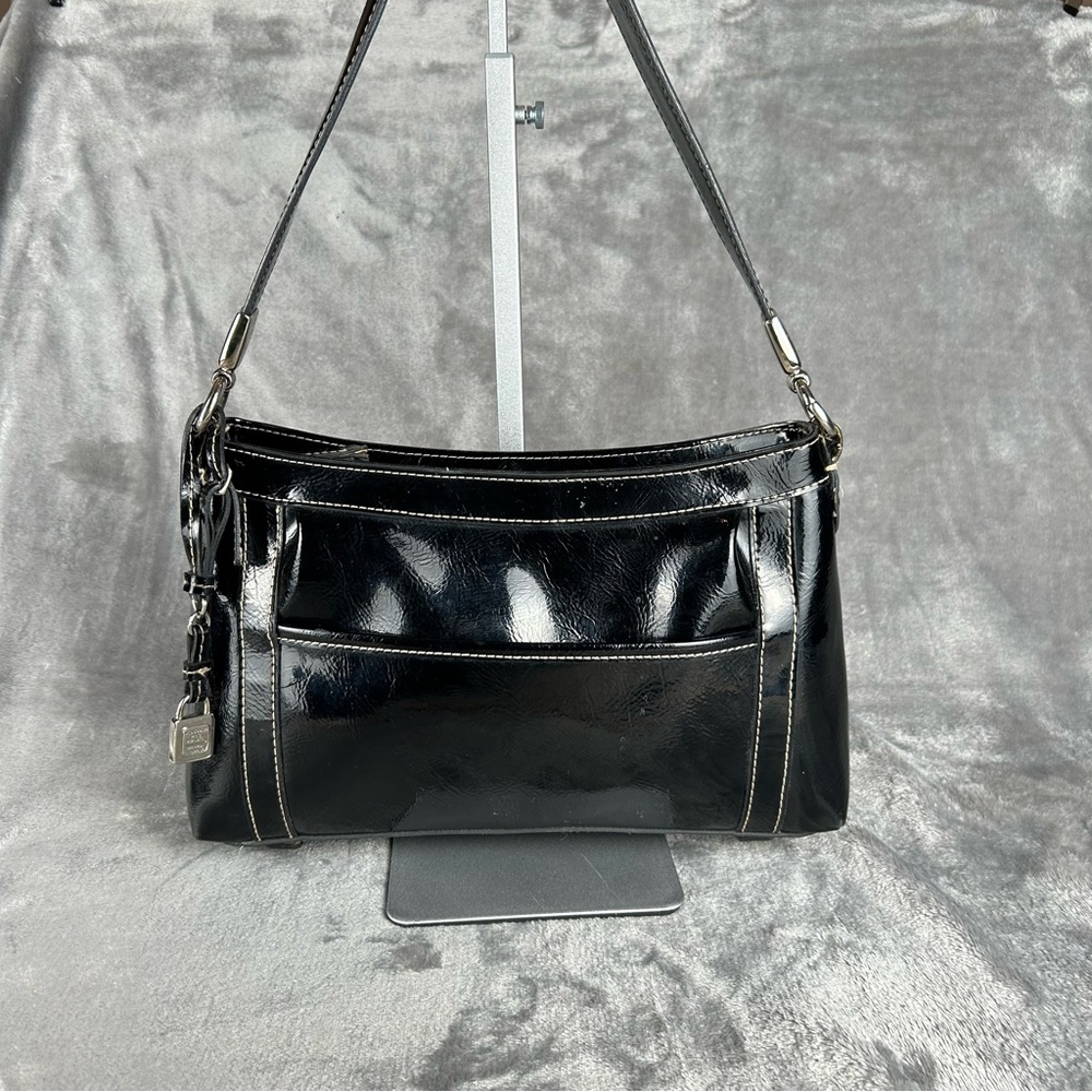 Vintage Liz Claiborne Y2Kβ Shoulder Bag Black Faux Patent Leather Bag
